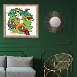 «Harold Hare 16» в интерьере классической гостиной с зеленой стеной над диваном