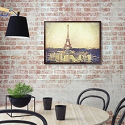 «Франция, Париж. Эйфелева башня в стиле винтаж» в интерьере кухни в стиле лофт с кирпичной стеной