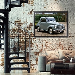 «Fiat 500 C Topolino '1949–55» в интерьере двухярусной гостиной в стиле лофт с кирпичной стеной