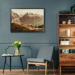 «Франция. Гора Монблан» в интерьере гостиной в стиле ретро в серых тонах