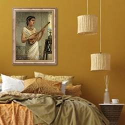 «The Mandolin Player, 1886» в интерьере спальни  в этническом стиле в желтых тонах