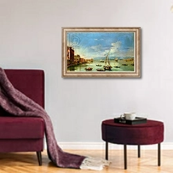 «The Venetian Lagoon» в интерьере гостиной в бордовых тонах