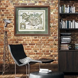 «Map of Iceland» в интерьере кабинета в стиле лофт с кирпичными стенами