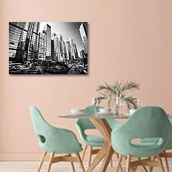 «Гонконг, о.Гонконг, небоскребы» в интерьере современной столовой в пастельных тонах
