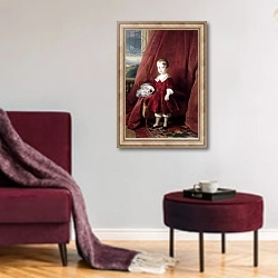 «Portrait of Louis d'Orleans, 1845» в интерьере гостиной в бордовых тонах