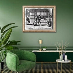 «The Enema» в интерьере гостиной в зеленых тонах