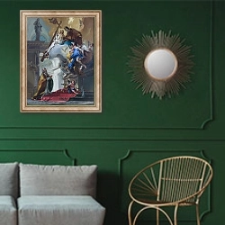«Видение Троицы» в интерьере классической гостиной с зеленой стеной над диваном
