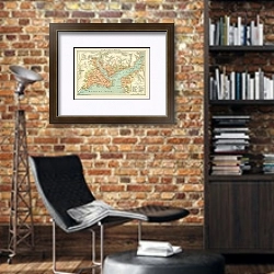 «План Константинополя 2» в интерьере кабинета в стиле лофт с кирпичными стенами
