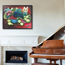 «Cat and Fruit» в интерьере классической гостиной над камином