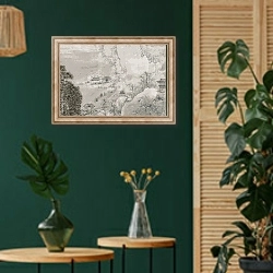 «Китайский пейзаж 2» в интерьере в этническом стиле с зеленой стеной