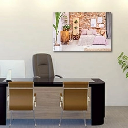 «Интерьер спальни с декоративной кирпичной стеной» в интерьере офиса над столом начальника