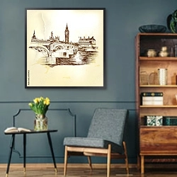 «Лондон. Рисунок. Стиль Ретро» в интерьере гостиной в стиле ретро в серых тонах