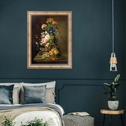 «Vase of Flowers 2 1» в интерьере классической спальни с темными стенами