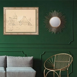 «Vue de Touques» в интерьере классической гостиной с зеленой стеной над диваном
