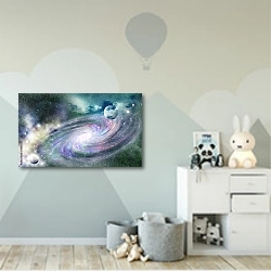 «Спиральная галактика» в интерьере детской комнаты для мальчика с росписью на стенах