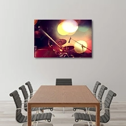 «Барабанная установка на сцене» в интерьере конференц-зала над столом для переговоров