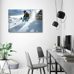 «Лыжник едет по глубокому рыхлому снегу» в интерьере современного офиса в минималистичном стиле