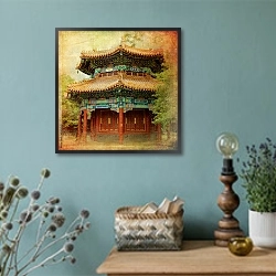 «Китай, Пекин. Дворец Ламы» в интерьере в стиле ретро с бирюзовыми стенами