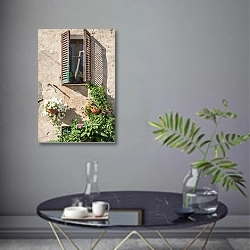 «Италия, Тоскана. Средневековый Монтереджони №2» в интерьере современной гостиной в серых тонах