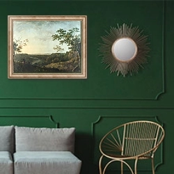«Долина реки Ди, с Честером вдали» в интерьере классической гостиной с зеленой стеной над диваном