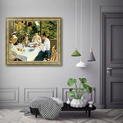 «At the Tea-Table, 1888» в интерьере классической гостиной над камином