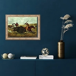 «Life on the Prairie - the Buffalo Hunt, 1862» в интерьере в классическом стиле в синих тонах