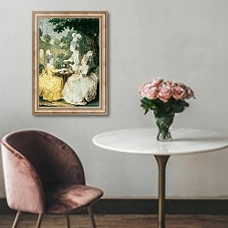 «La Marquise de Montesson, La Marquise de Crest and la Comtesse de Damas drinking tea» в интерьере в классическом стиле над креслом