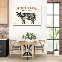 «Вырезка из говядины» в интерьере кухни с кирпичными стенами над столом