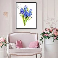 «Blue Hyacinth, 2014,» в интерьере спальни в стиле прованс с синими деталями