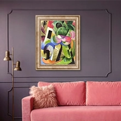 «Малая композиция (II) (Дом с деревьями)» в интерьере гостиной с розовым диваном