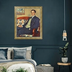 «Portrait of Peter Kapitza 1926» в интерьере зеленой гостиной над диваном