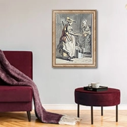 «London Cries: A Milkmaid, c.1759» в интерьере гостиной в бордовых тонах