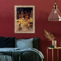«La Place Blanche et le Moulin Rouge» в интерьере спальни с акцентной стеной
