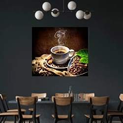 «Ароматный вкусный кофе» в интерьере столовой с черными стенами