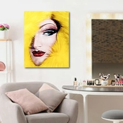 «Лицо девушки в окружении желтого меха» в интерьере салона красоты