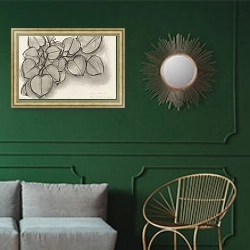 «La Goulue at the Moulin Rouge» в интерьере классической гостиной с зеленой стеной над диваном