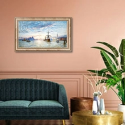 «Sunset over the Venetian Lagoon» в интерьере классической гостиной над диваном