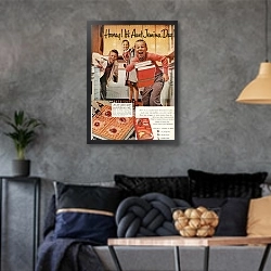 «Ретро-Реклама 405» в интерьере гостиной в стиле лофт в серых тонах