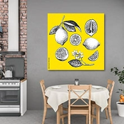 «Ломоны на желтом фоне» в интерьере кухни над обеденным столом