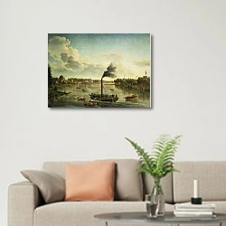 «Вид островов в Санкт-Петербурге» в интерьере современной светлой гостиной над диваном