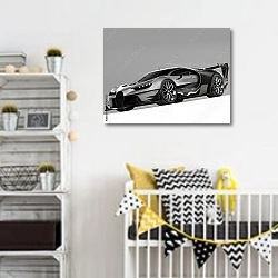 «Современный автомобиль 3» в интерьере детской комнаты для мальчика с желтыми деталями