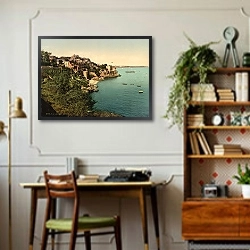 «Франция. Динар, живописный вид» в интерьере кабинета в стиле ретро над столом