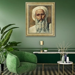 «Голова фарисея в чалме.» в интерьере гостиной в зеленых тонах