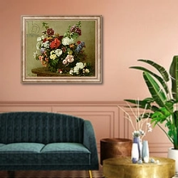 «French Roses and Peonies, 1881» в интерьере классической гостиной над диваном