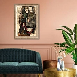 «Two Girls on a Fringed Blanket; Zwei Madchen auf einer Fransendecke, 1911» в интерьере классической гостиной над диваном