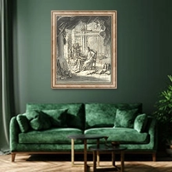 «An Oriental Astronomer in His Study» в интерьере зеленой гостиной над диваном