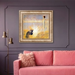 «Мечта Иосифа» в интерьере гостиной с розовым диваном