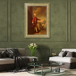 «Портрет великого князя Павла Петровича» в интерьере гостиной в оливковых тонах