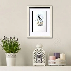«White-spotted Flycatcher - Pseudogerygone notata» в интерьере в стиле прованс с лавандой и свечами
