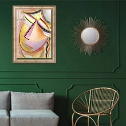 «Heilandsgesicht: Neigender Kopf, 1923» в интерьере классической гостиной с зеленой стеной над диваном